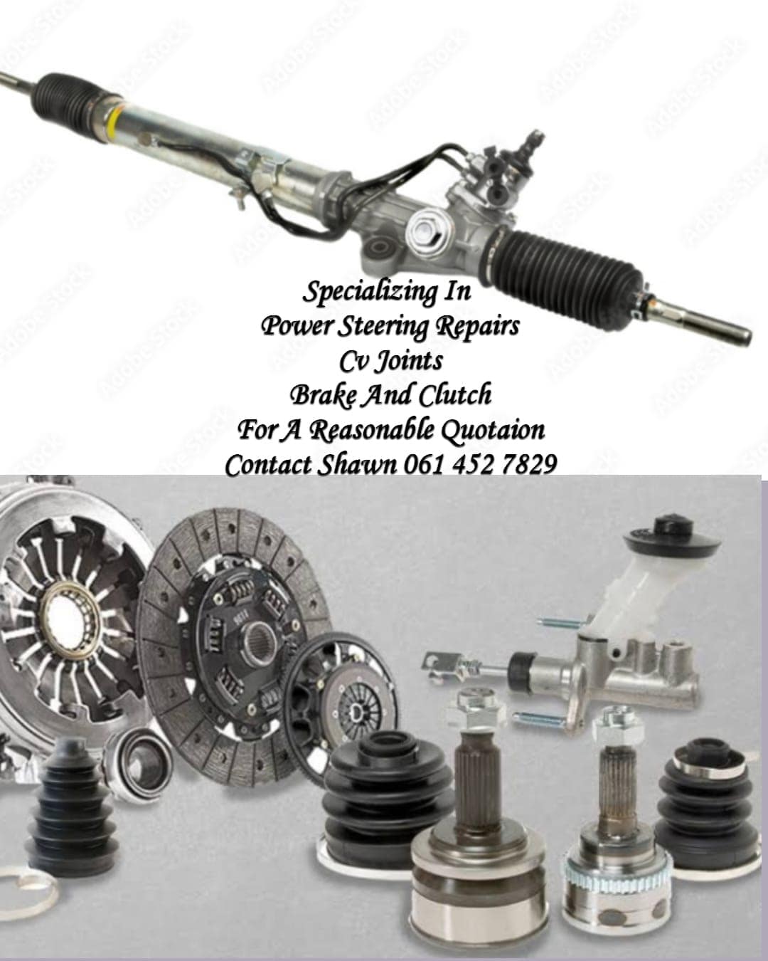 Power steering repairs, clutch, brakes etc